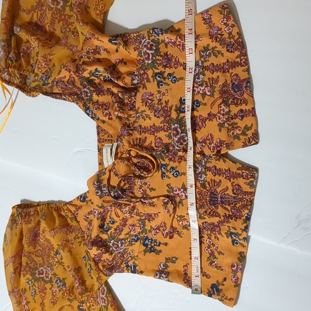 Urban outfitters orange floral long sleeve cropped blouse women Medium - Picture 11 of 11